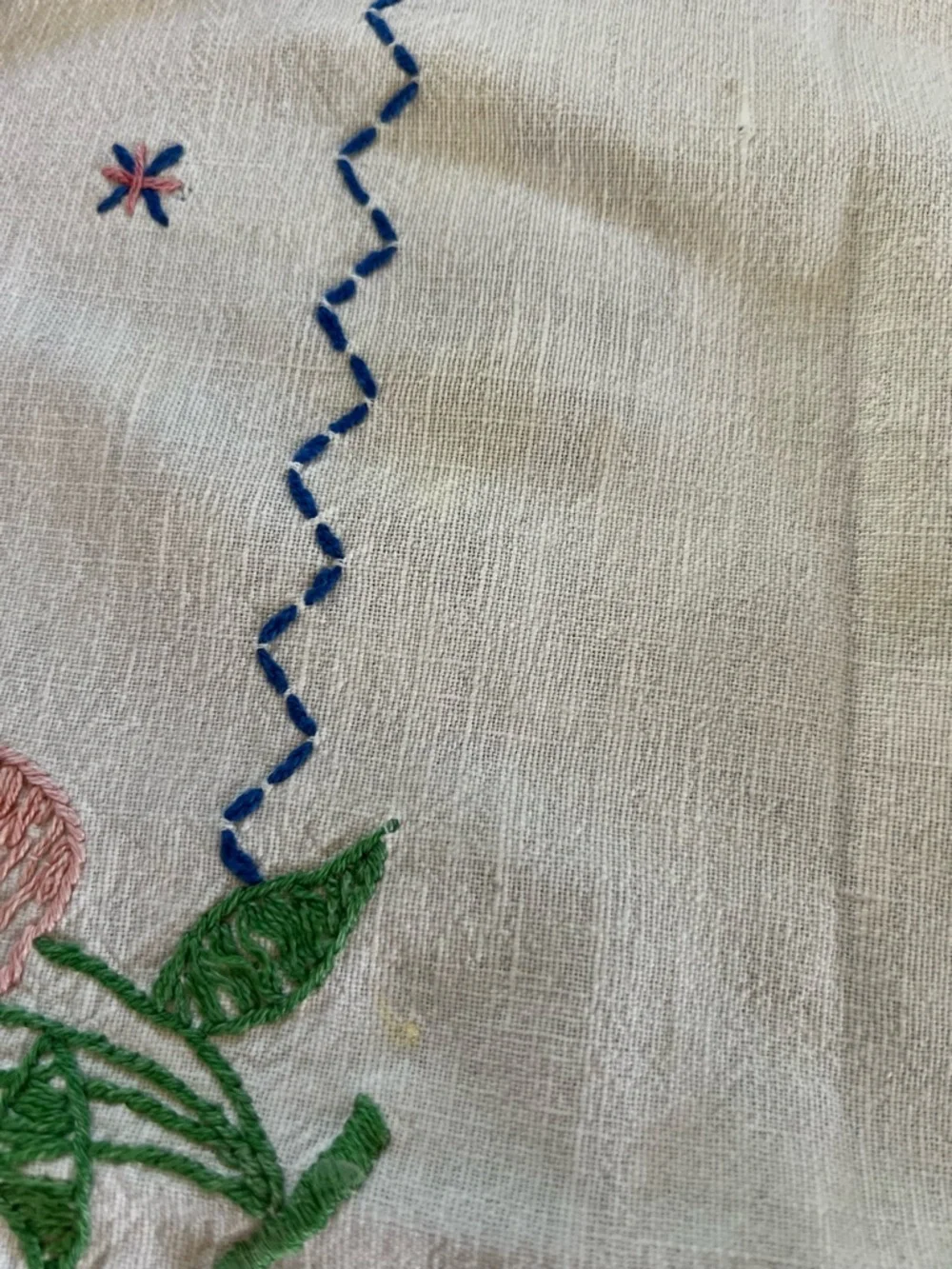 Vintage Embroidered Fruit Tablecloth Pineapple Pear Cherry Linen Cotton 37x47